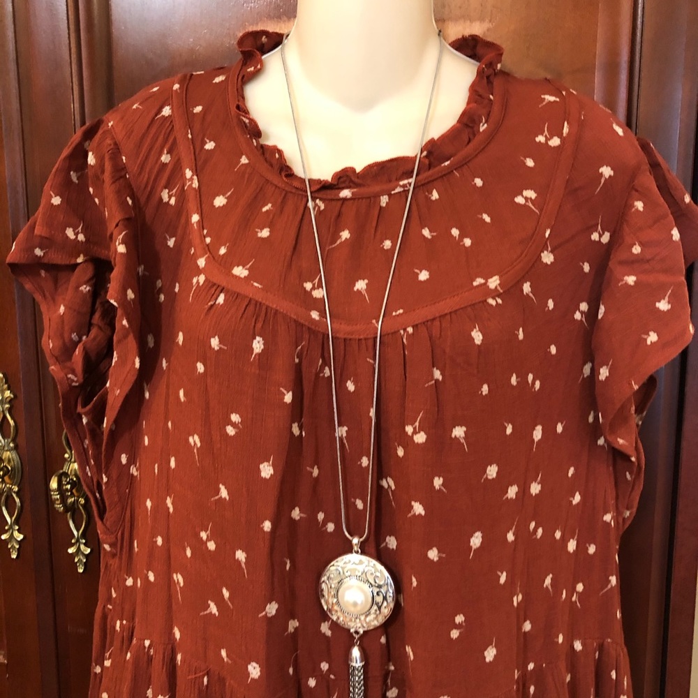 Universal Thread Rust Red Floral Midi Dress - Picture 5 of 8